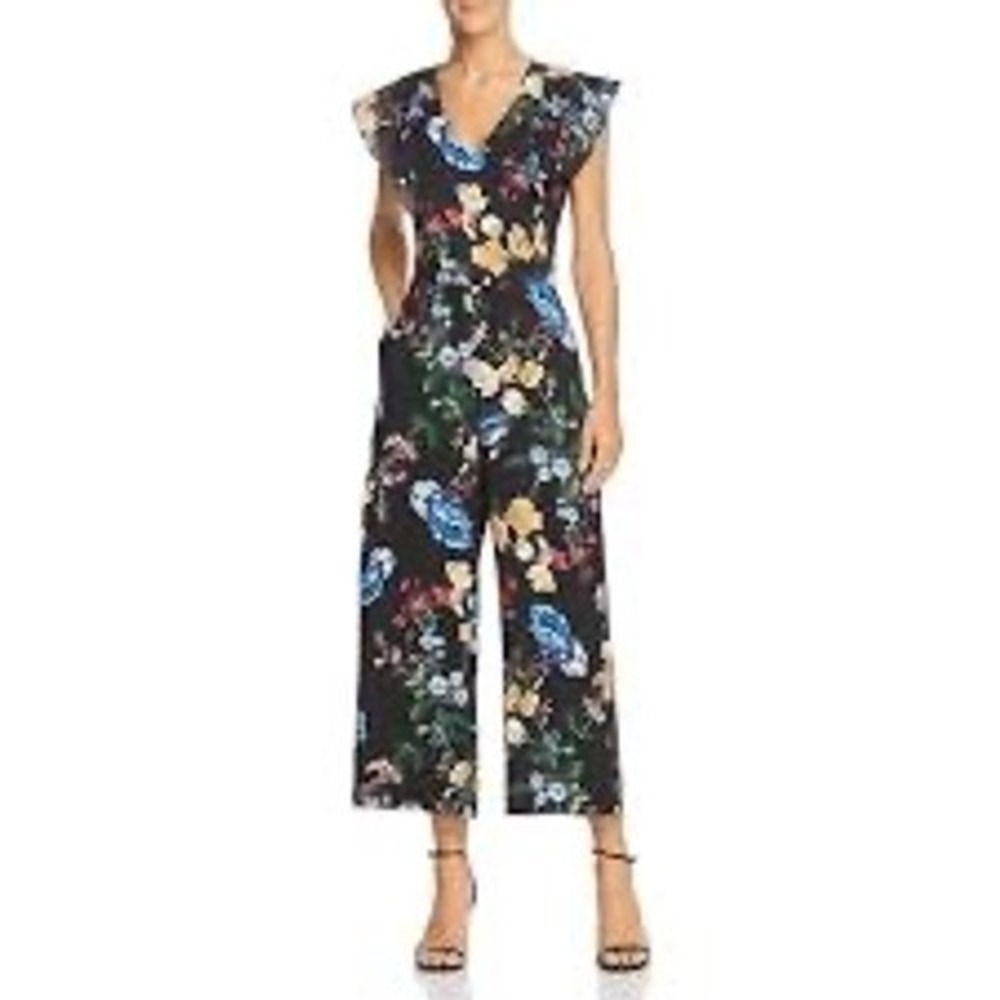Parker Tommi Floral Flutter Sleeve Cropped Jumpsuit Black Multi Color Size 8